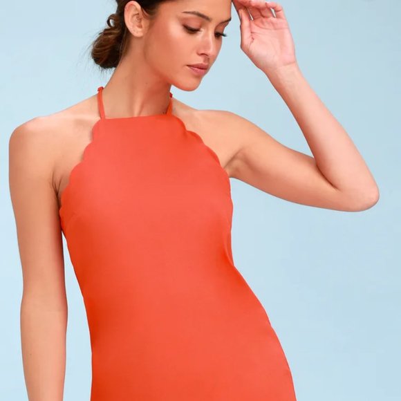 Lulu's Endlessly Endearing Coral Red Dress Large - Picture 5 of 6